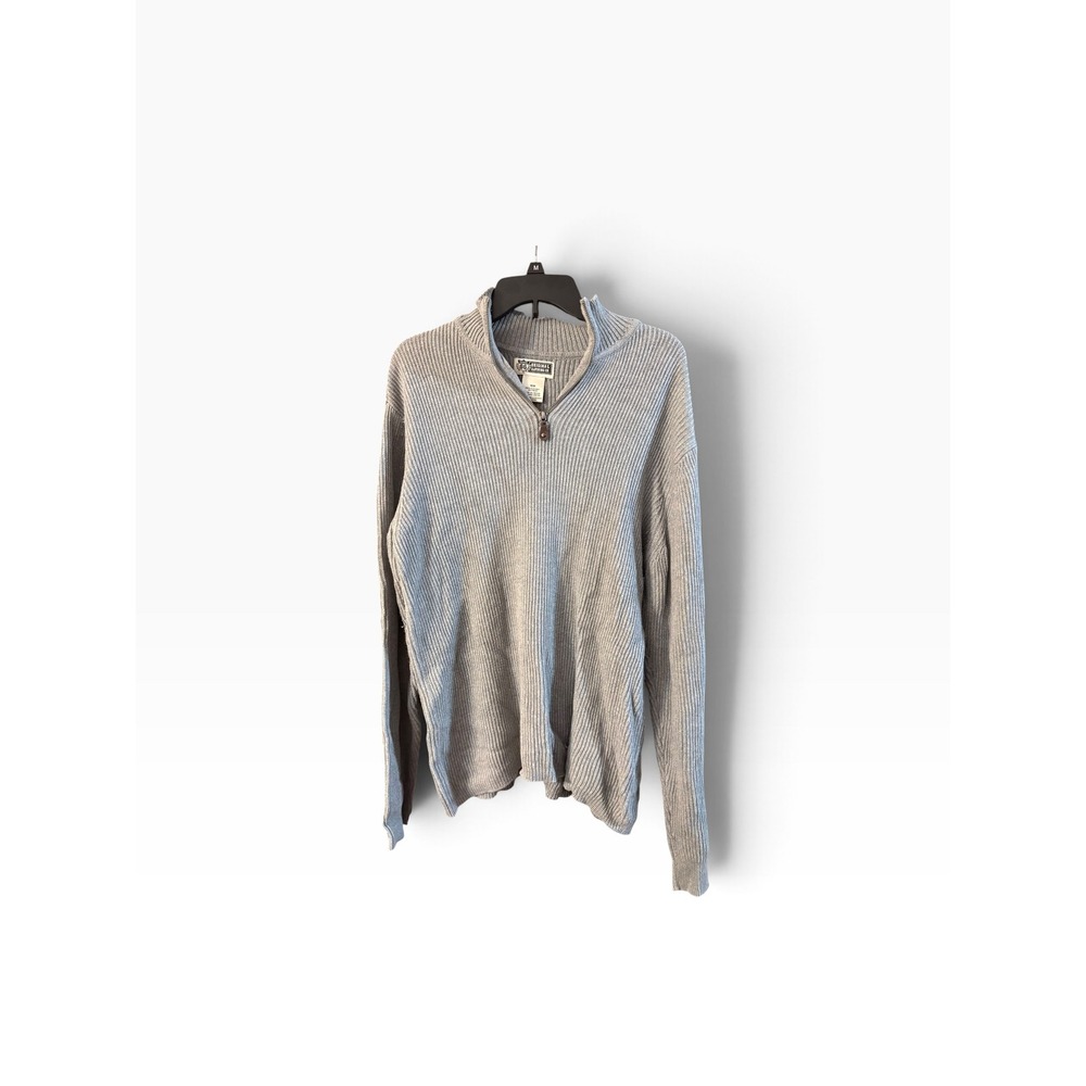 Route 66 Mens Gray Ribbed Quarter Zip 100% Cotton Mock Neck Sweater Size Medium